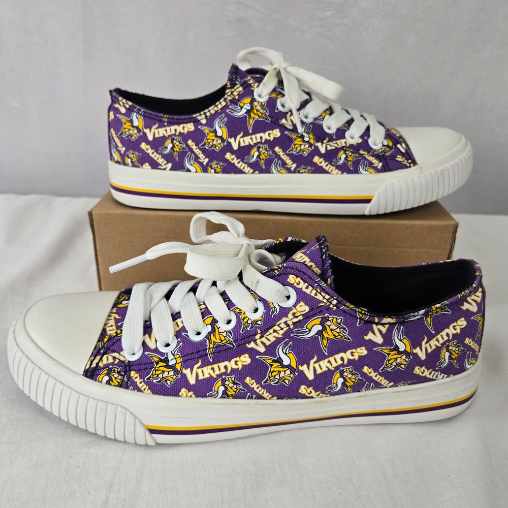 Minnesota Vikings Women Size 9 Purple Canvas Low Top Sneakers NFL AOP Shoes FOCO